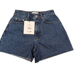 ALIGN IDEAL MID BLUE Denim Shorts Raw Hem Button Fly Women's Size 24